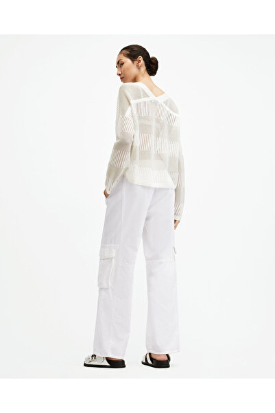 LİMABEL Γυναικείο Λευκό Τζιν Τσέπης Cargo Ψηλόμεσο Λευκό Τζιν Cargo Pocket