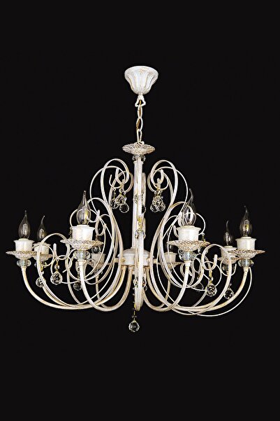 Avize çarşısı Laura 8 Kollu Avize Beyaz Patine