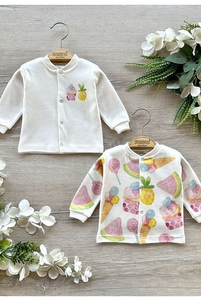 PATSAN 2-Piece Organic Cotton Baby Girl Top Cardigan Set Cupcake