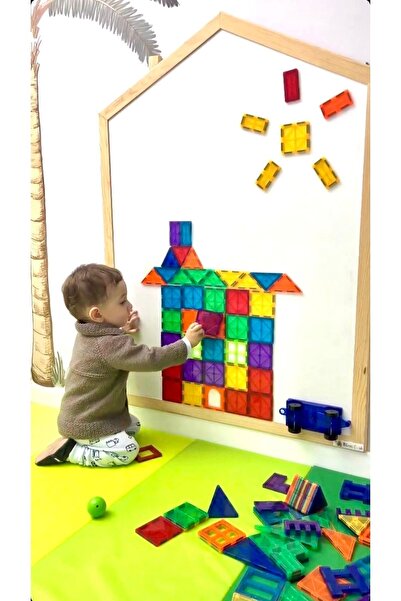 BİLMİŞ ÇOCUK Montessori Ahşap Manyetik Gerçek Metal Yüzeyli Ev Çocuk Yazı Tahtası Large Boy 70x97 Cm