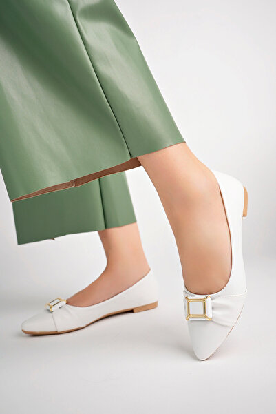 Freemax White Women's Summer Comfortable Ballerinas with Buckle - Freemax.041