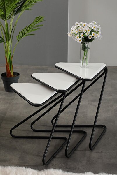 FAYMEND Bumerang 3lü Set Sehpa 'Siyah Beyaz'