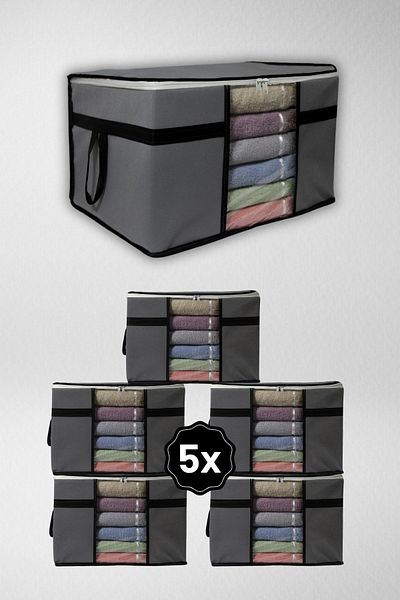 ADARYA HOME Αποθήκευση πουλόβερ με 5 παράθυρα - 50x40x30 (ΓΚΡΙ)