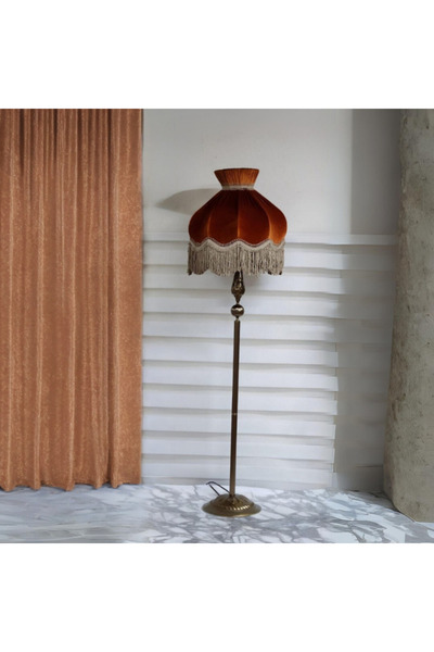 ROSA BIANCA CASA Klasik Lambader BRONZ Ayak KİREMİT TURUNCU Şapka 170cm.