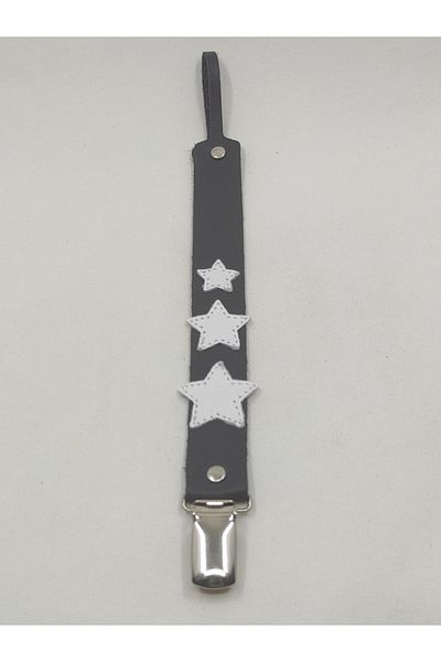 MODAPATİK Navy Blue Pacifier Strap - Genuine Leather - with Star Image