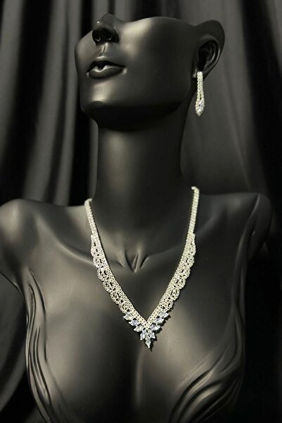 Boox99 Zirkon Taşlı Abiye Kolye Küpe Seti Gelin Nişan Takı Seti Z4