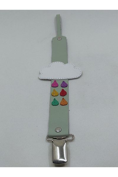 MODAPATİK Water Green Pacifier Strap - Genuine Leather - With Cloud Image