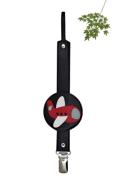 MODAPATİK Genuine Leather Pacifier Strap Navy Blue Airplane