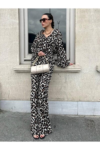My Blog Leopard Patterned Blazer and Trousers Set