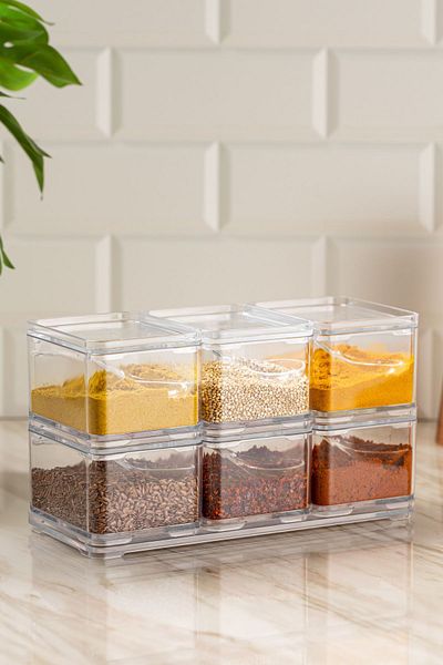 FİTHOME 6-Piece Transparent Spice Bowl Set with Spoon Spice Set