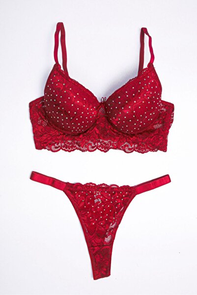 Tılsım Lingerie Комплект сутиени с тънки презрамки с дантела и посипани камън...