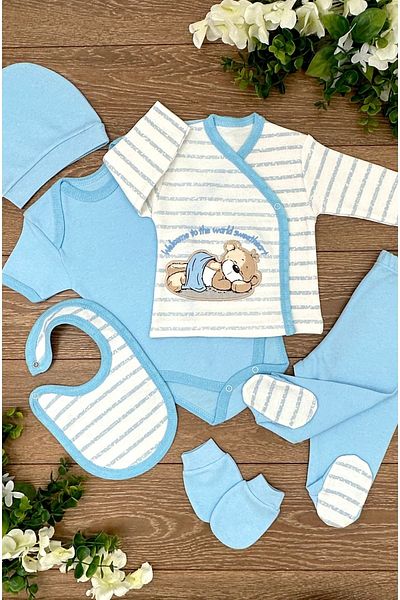 Renkli Puset 6-Piece Organic Cotton Baby Hospital Discharge Set - Welcome Bear