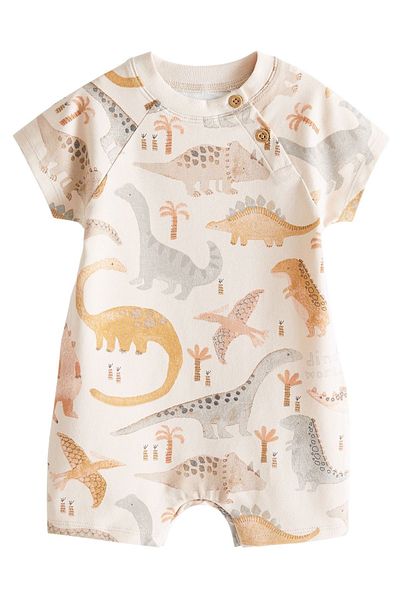 Next Baby 100% Cotton Cream Dinosaur Patterned 3 Piece Romper Set