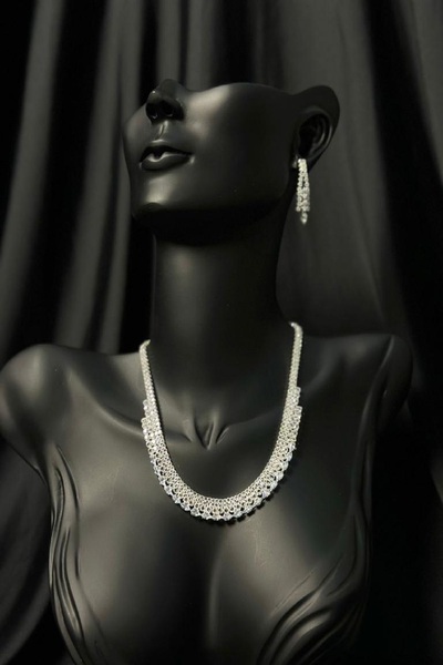 Boox99 Zirkon Taşlı Abiye Kolye Küpe Seti Gelin Nişan Takı Seti Z3