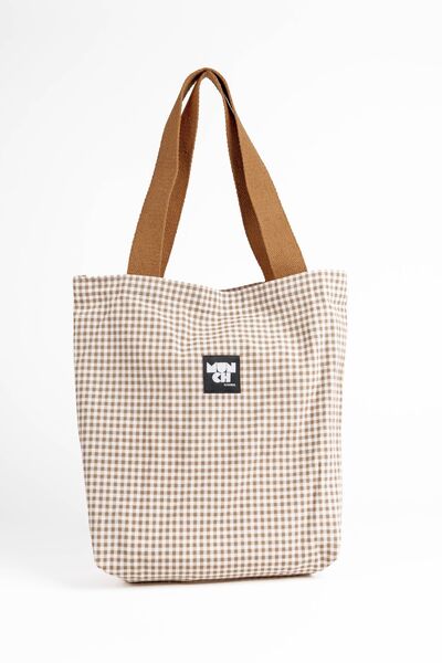 MUNCH İstanbul Pötikare Desenli Körüklü Keten Bez Çanta Tote Bag