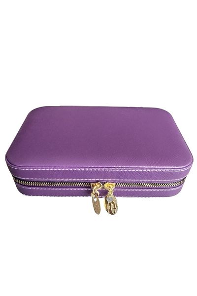 ÖZER KUTU Zippered Leather (Wooden Case) Large Size Jewelry, Travel and Jewelry Bag, Purple 14x21 Cm)