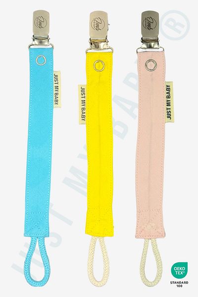 JMB Just My Baby 3-Piece Pacifier Holder - Turquoise/Yellow/Powder - Solid Color - Washable - Cotton