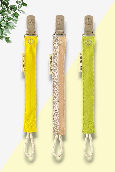JMB Just My Baby Pacifier Strap - 3-Piece - Yellow/Green/Mixed - Washable - Cotton