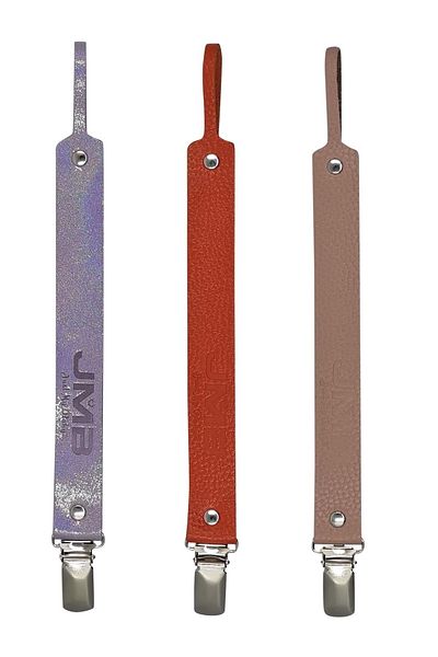 JMB Just My Baby Genuine Leather 3-Piece Pacifier Strap - Lilac Orange Powder