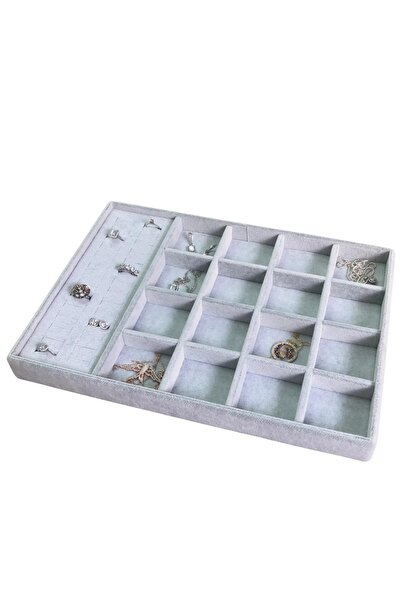 ÖZER KUTU Organizatör Gri Süet Tabla Kolye & Yüzük Düzenleyici (16 Bölmeli)(2...