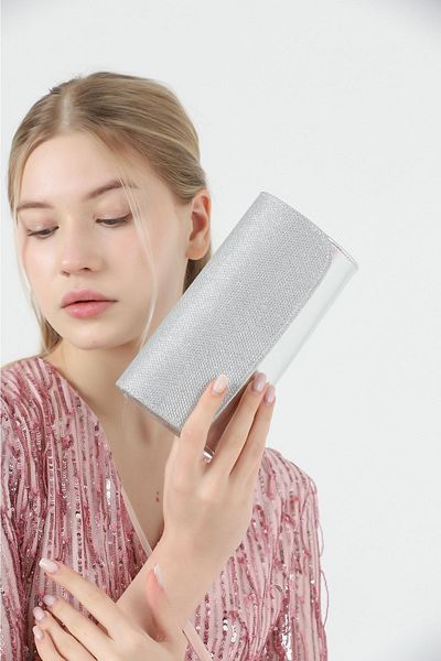 efnanstore Efnan Store Ασημένιο Βραδινό Φόρεμα Portfolio Τσάντα