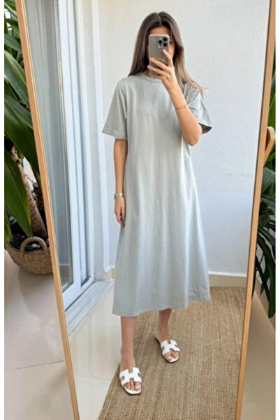 My Blog Gri Bisiklet Yaka Cepli T-shirt Elbise