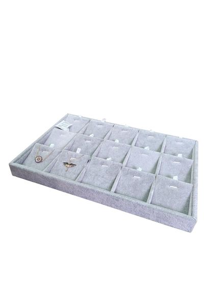 ÖZER KUTU Suede Compartmented Necklace Earring Plate Gray 15 Pieces