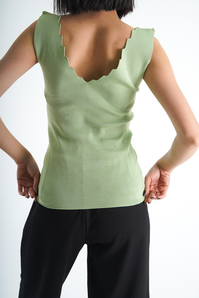 Moda Değirmeni Pistachio Green Knitwear Crop Tank Top - Ladder Collar BG1193-325-0001