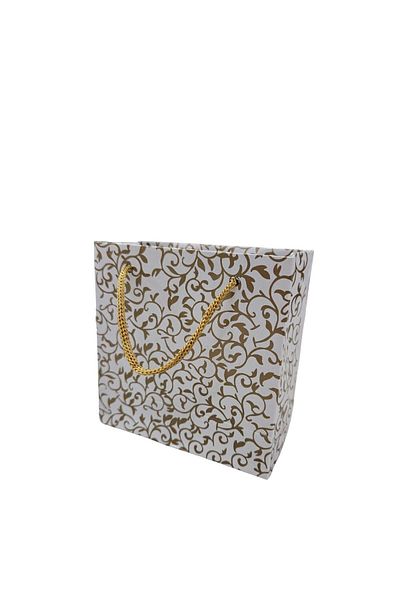 ÖZER KUTU Gold Patterned White (Pack of 50) Cardboard Bag 11x11