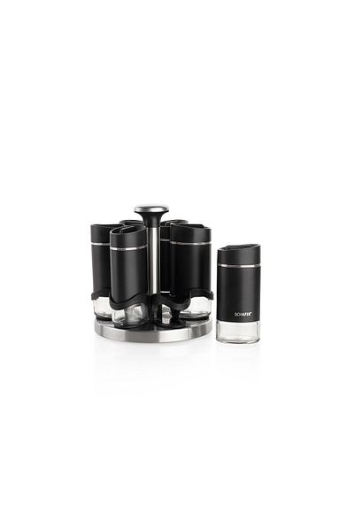 Schafer Silver Touch Spice Set with Rotating Stand 7 Pieces-black
