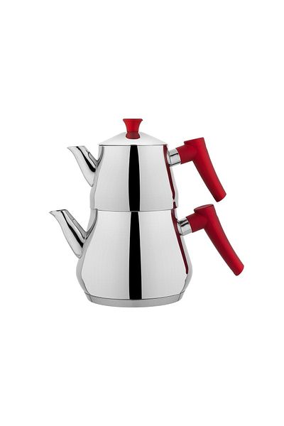 Schafer Tesel Medium Size Steel Teapot Set 3 Pieces-red