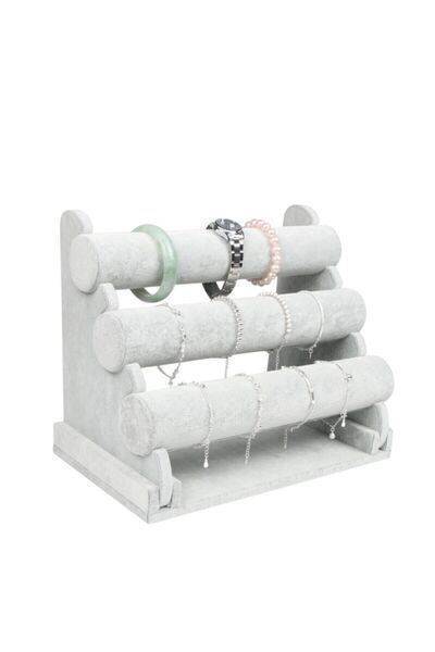 ÖZER KUTU Üç Katlı Süet Saat,bileklik,takı Standı (gri Süet )