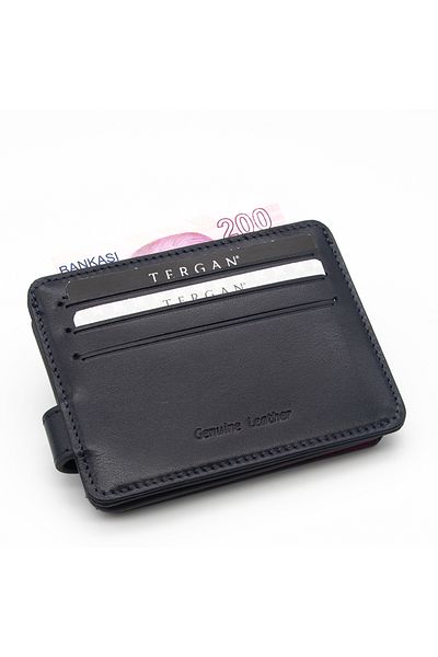 Tergan Men's Leather Wallet Navy Blue/Red - 1658Z47