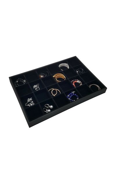 ÖZER KUTU 24 Compartments Necklace Earring Ring Service Table Black Suede