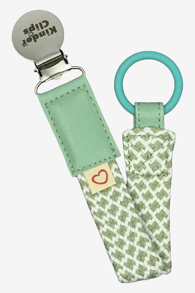 Kinder Clips Green Pacifier Hanger - Stainless Steel Clip and Cotton Weave Stainless Steel Clip - O Ring