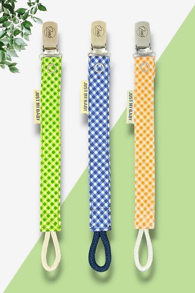 JMB Just My Baby Orange/Navy/Green 3-Piece Pacifier Straps - Plaids and Washable Cotton