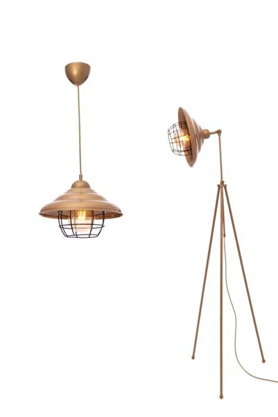 Umur Aydınlatma Tripod Dayton Şapkalı Bakır Eskitme Lambader Sarkıt Avize Oda Seti