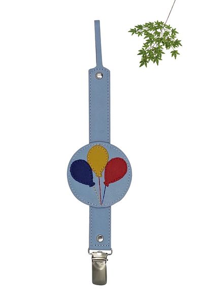 MODAPATİK Genuine Leather Pacifier Strap Blue Balloons