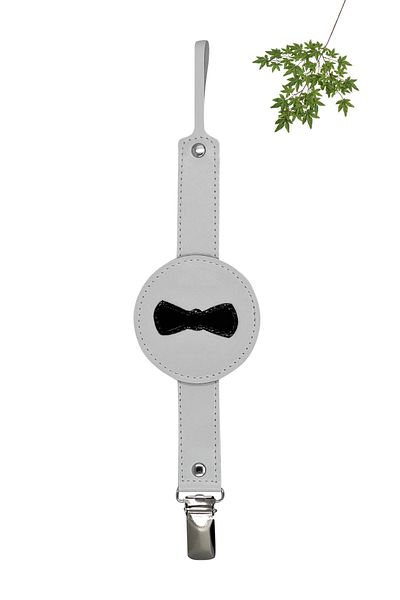 MODAPATİK Genuine Leather Pacifier Strap White Bow Tie
