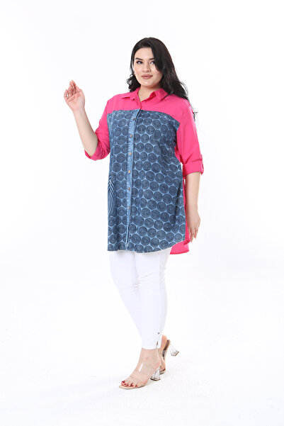 XL Modam Πουκάμισο μεγάλου μεγέθους φούξια μπλε βισκόζη - Γυναικείο