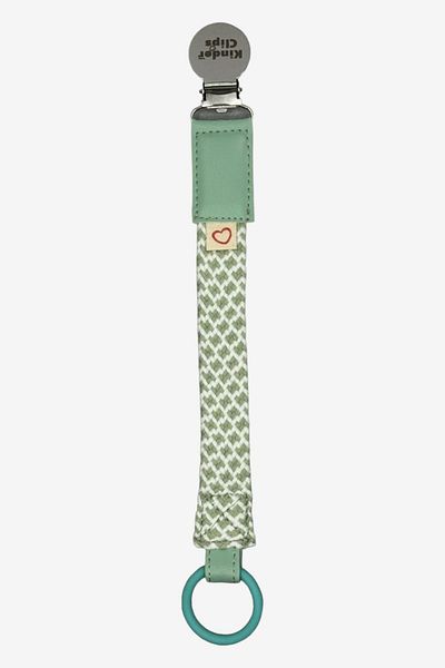 Kinder Clips Green Pacifier Hanger - Stainless Steel Clip and Cotton Weave Stainless Steel Clip - O Ring