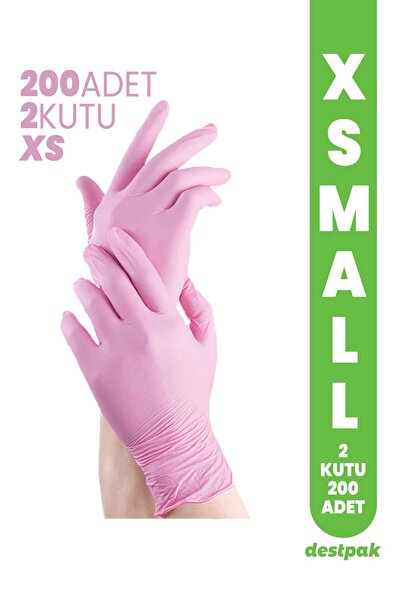 Destpak Pembe Nitril Eldiven - Pudrasız Muayene Eldiveni - Gıdaya Uyumlu (XSM...