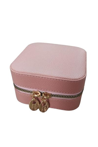 ÖZER KUTU Zippered Leather (Wooden Case) Jewelry, Travel and Jewelry Bag, Box Powder (11x11 Cm)
