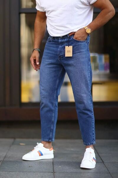 NO61 MAN Boyfriend Koyu Mavi Rahat Kalıp Kot Pantolon