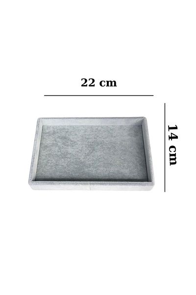 ÖZER KUTU Organizer Gray Suede Plate Necklace & Ring Organizer And Glasses (STRAIGHT SERVICE) 14x22 Cm
