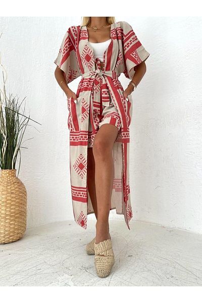 SHUGAA WOMEN'S LINEN SHORTS KIMINO SET