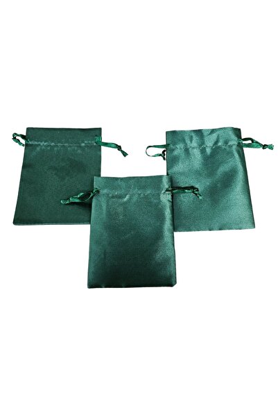 ÖZER KUTU Saten & Parlak Kese Yeşil 10 Adet 9x12 cm Takı, Altın Kesesi (ipli ...