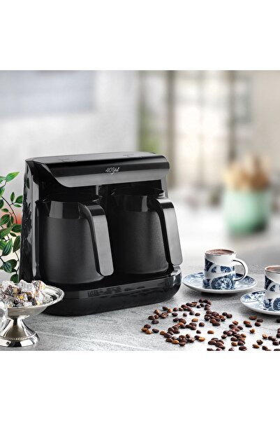 Schafer ماكينة صنع القهوة التركية مع إبريق قهوة مزدوج باللون الأسود لمدة 40 ع...