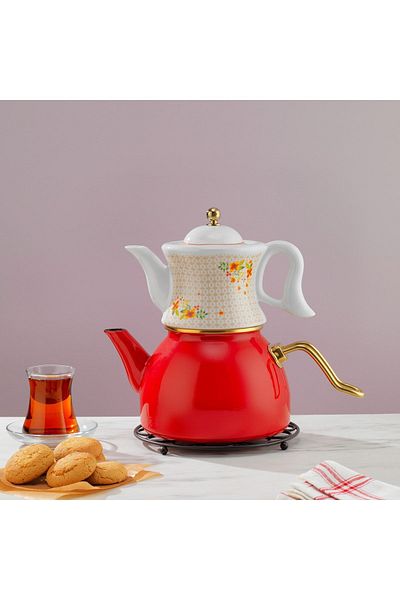 Schafer Fidel Enamel Teapot Set-3 Pieces-red