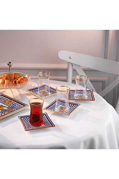 Schafer Print 8 Parça Kare Çay Seti-Lacivert02